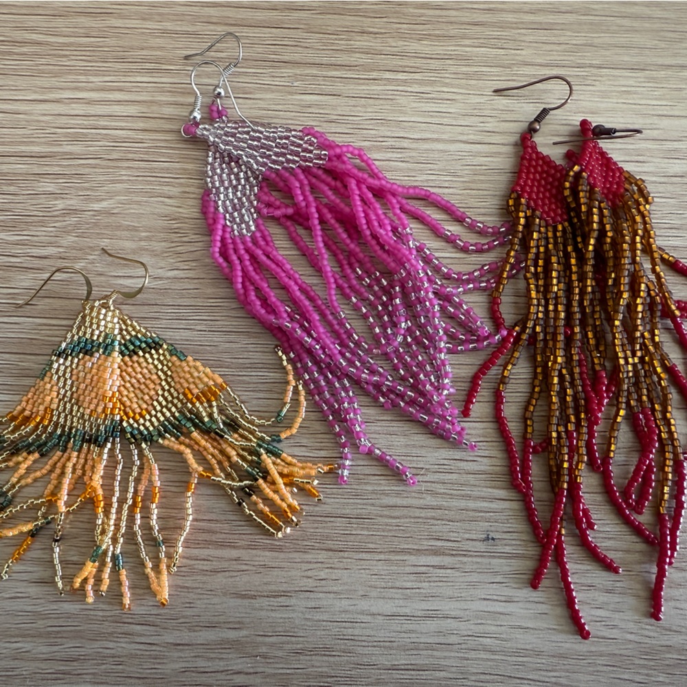 Handcrafted Beaded Earrings - Gold and Orange